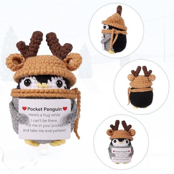 Pocket Penguin Plush with Reindeer Antlers Holiday Motivational Message Hug Gift - Picture 8 of 10